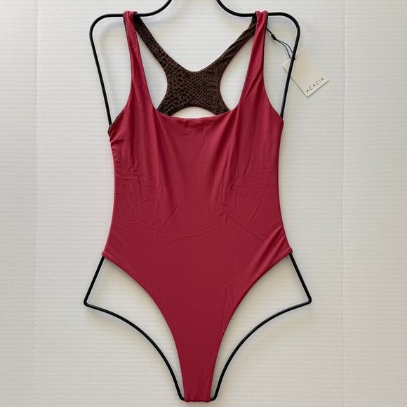 Acacia Swim Pepper Full One Piece - Berry - High Cut Racerback - Size Large - Picture 1 of 9